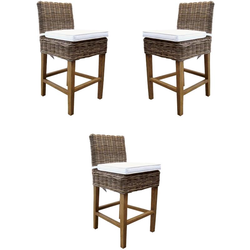 Home Square Rattan Counterstool in Kubu Gray Finish - Set of 3