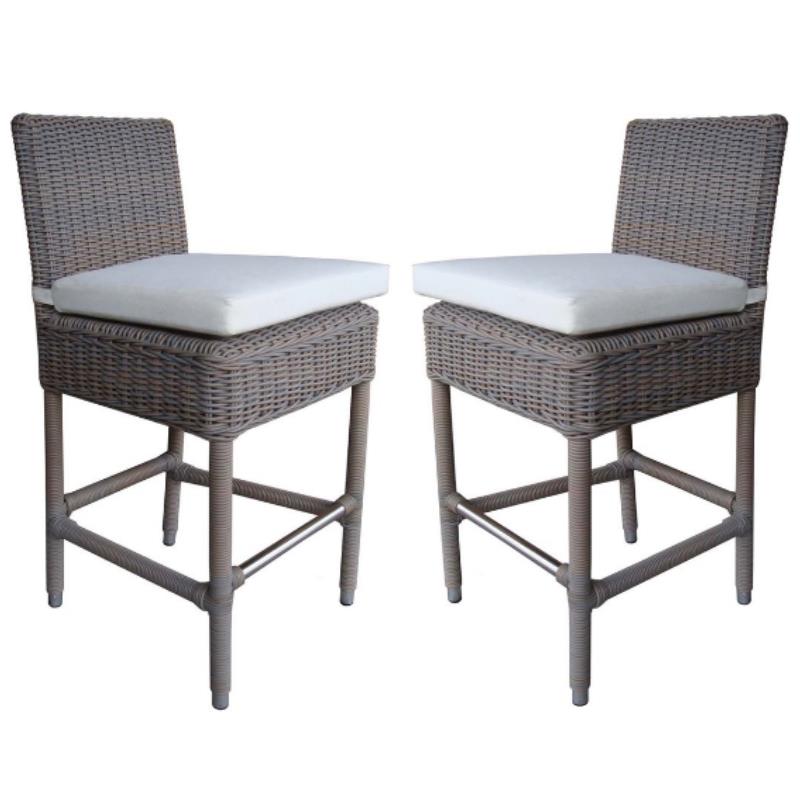 Home Square Wicker Patio Cushion Counterstool in Kubu Gray - Set of 2