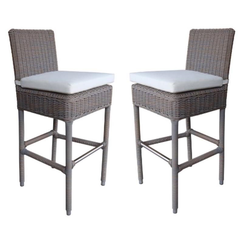 Home Square Wicker Patio Cushion Barstool in Kubu Gray - Set of 2