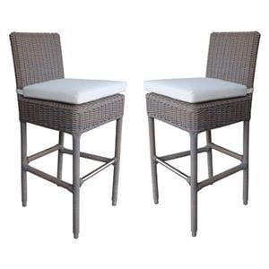 Home Square Wicker Patio Cushion Barstool in Kubu Gray - Set of 2