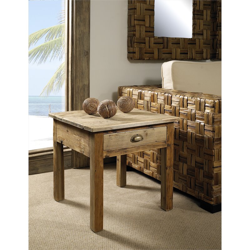 Home Square Durable Pine Wood End Table in Natural - Set of 2