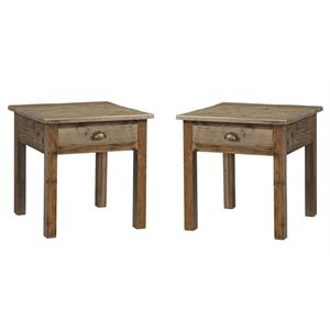 Home Square Durable Pine Wood End Table in Natural - Set of 2