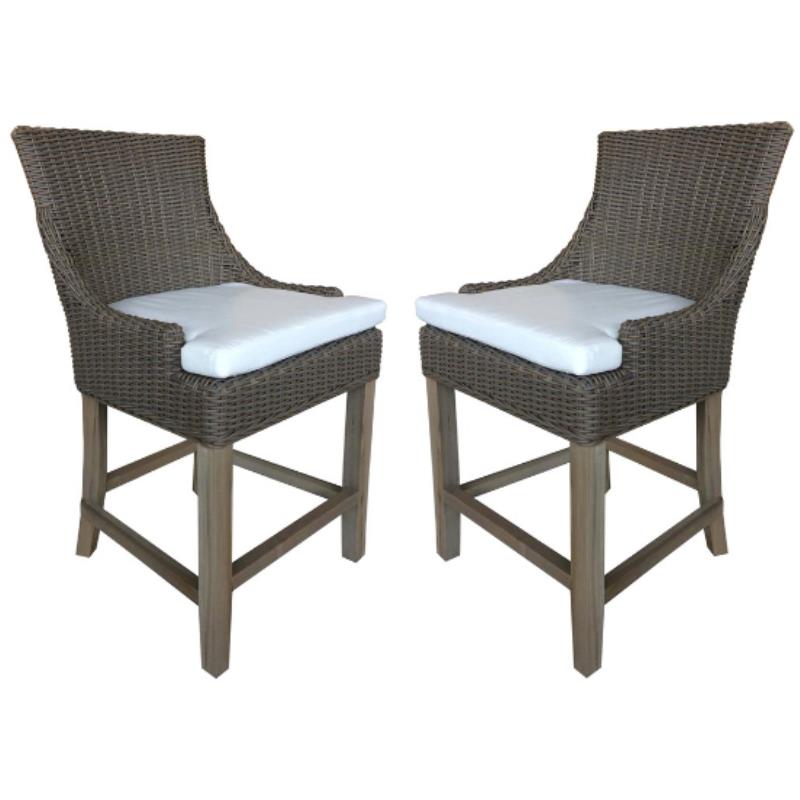 Home Square Wicker Patio Barstool in Kubu Gray Finish - Set of 2