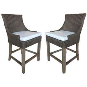 Home Square Wicker Patio Barstool in Kubu Gray Finish - Set of 2