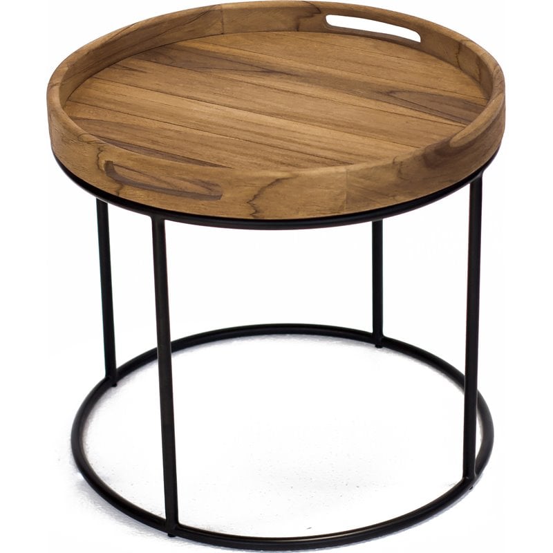Home Square Metal End Table in Natural & Iron Finish - Set of 2