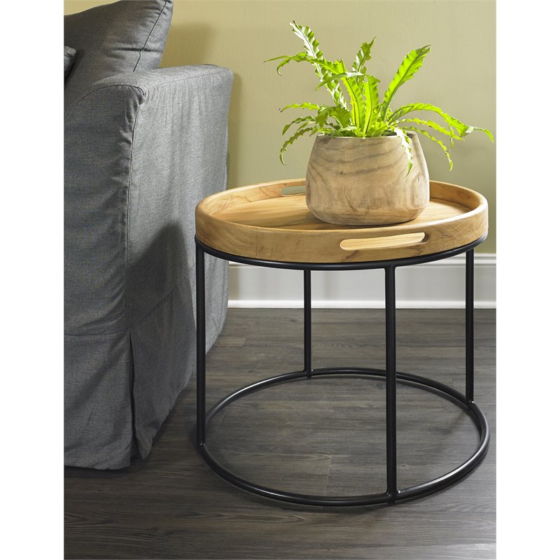 Home Square Metal End Table in Natural & Iron Finish - Set of 2