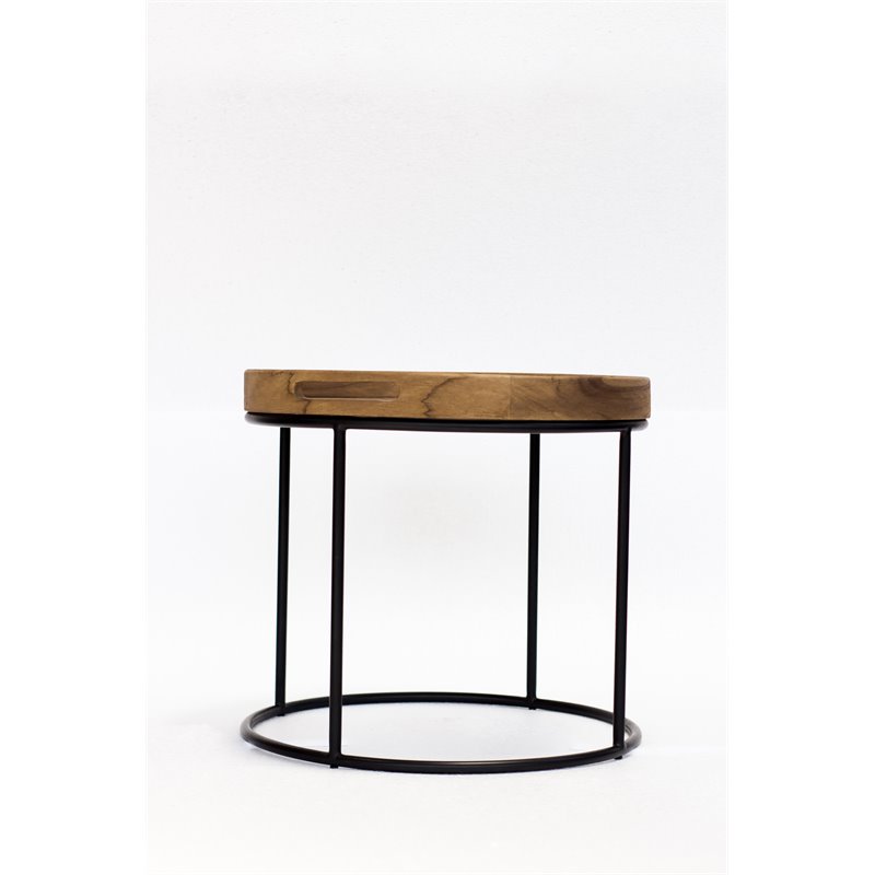 Home Square Metal End Table in Natural & Iron Finish - Set of 2