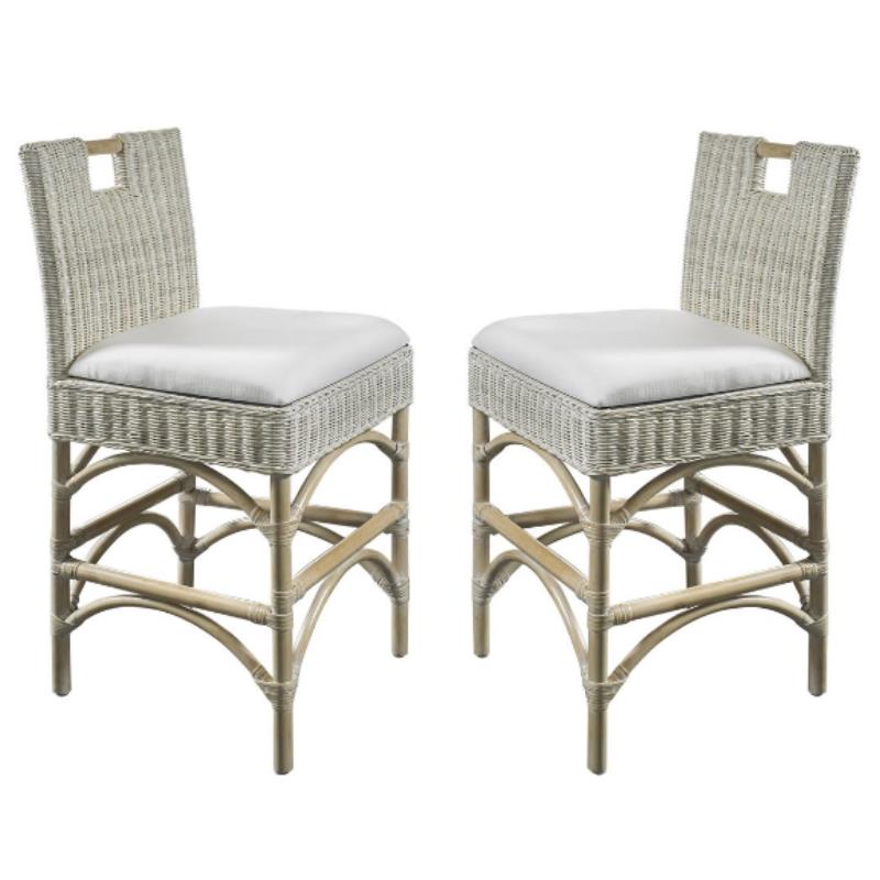 Home Square Rattan Counterstool in White Wash Finish - Set of 2