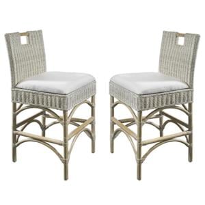 Home Square Rattan Counterstool in White Wash Finish - Set of 2