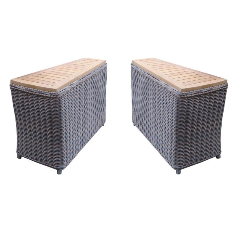 Home Square Wicker Patio End Table in Kubu Gray Finish - Set of 2