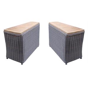 home square wicker patio end table in kubu gray finish - set of 2