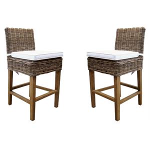 Home Square Rattan Counterstool in Kubu Gray Finish - Set of 2