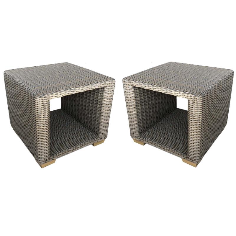 Home Square Wicker Patio Side Table in Kubu Gray Finish - Set of 2