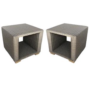 home square wicker patio side table in kubu gray finish - set of 2