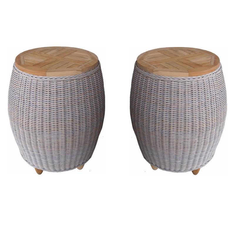 Home Square Aluminum Patio Teak Top End Table in Kubu Gray - Set of 2