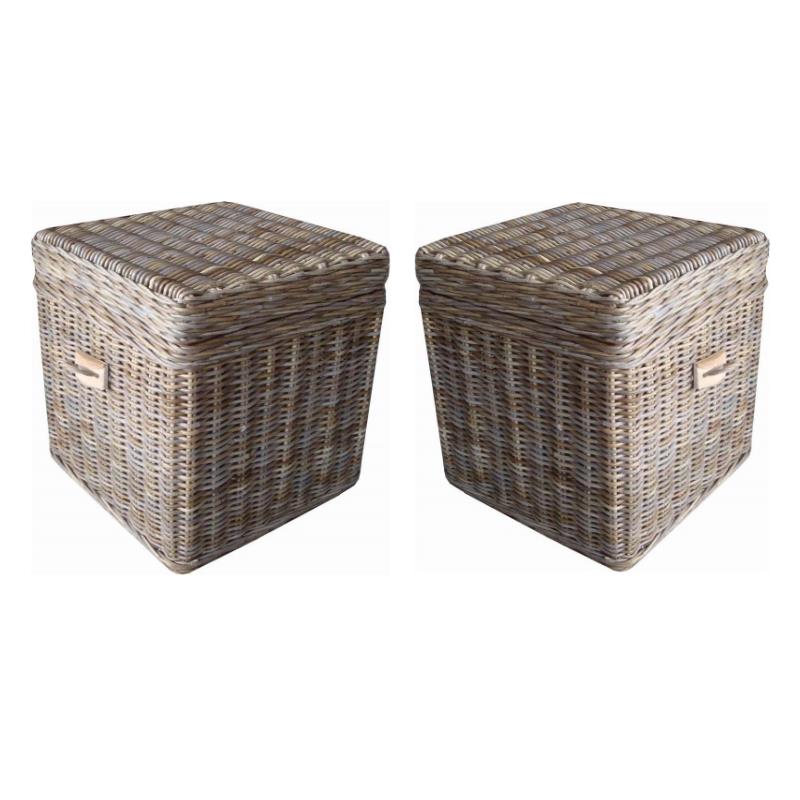 Home Square Wicker End Table Trunk in Kubu Gray Finish - Set of 2