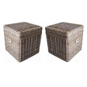 Home Square Wicker End Table Trunk in Kubu Gray Finish - Set of 2