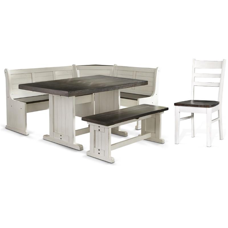 Home Square 2-Piece Set with Breakfast Nook Set and Chair in White & Dark Brown