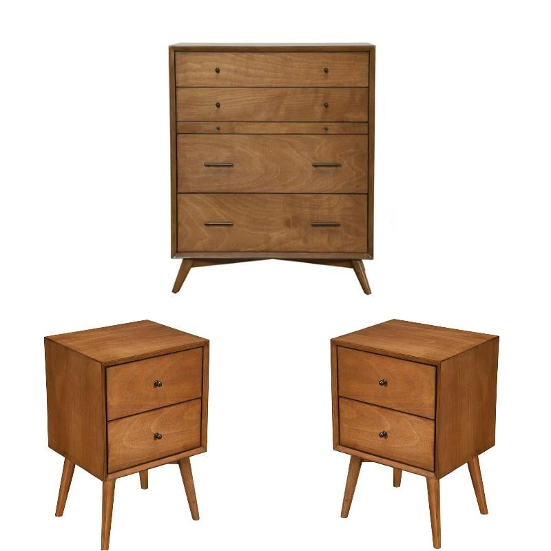 Home Square 3 Piece Set with Chest and 2 Drawer 2 Nightstands in Brown