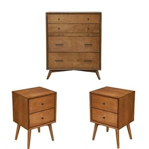 Home Square 3 Piece Set with Chest and 2 Drawer 2 Nightstands in Brown