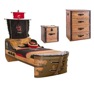 home square 3 piece set with pirate ship twin bed nightstand and drawer in brown