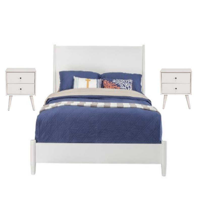 Home Square 3 Piece Set with Queen Bed and 2 Drawer 2 Nightstands in White