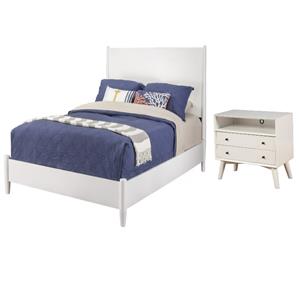 home square 2 piece set with queen wood bed and 2 drawer nightstand in white