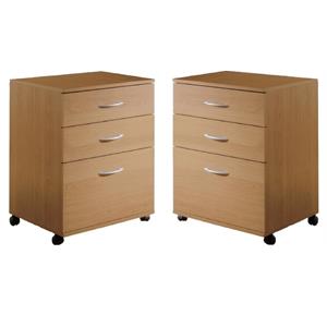 home square mobile filing cabinet 3-drawer in natural maple - set of 2
