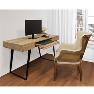 Home Square 2-Piece Solid Wood Office Set with 1 Desk & 1 Armchair in Natural
