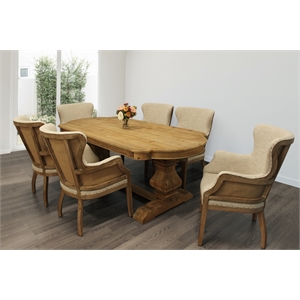 Manhattan Beach 7-Piece Dining Set with 84&quot Dining Table 6 Natural Armchairs 