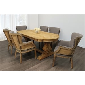 Manhattan Beach 7-Piece Dining Set with 84&quot Natural Table & 6 Gray Armchairs
