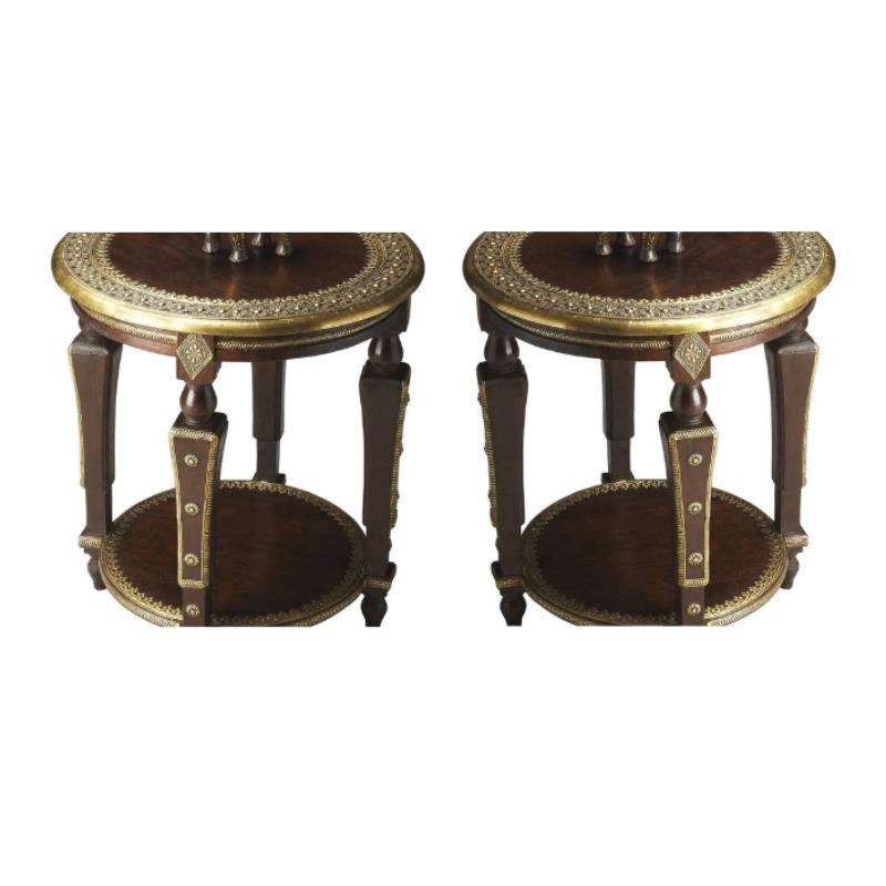 Home Square Traditional Round Accent Table in Brass - Set of 2