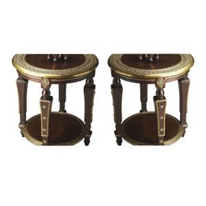 Home Square Traditional Round Accent Table in Brass - Set of 2