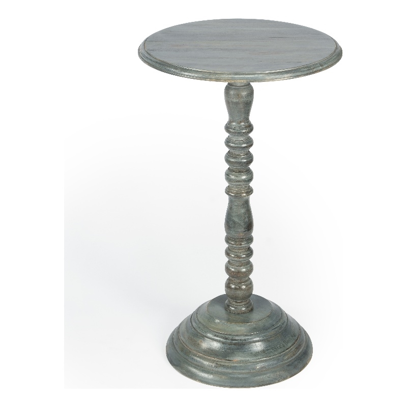 Home Square Round Pedestal Wood Accent Table in Gray - Set of 2