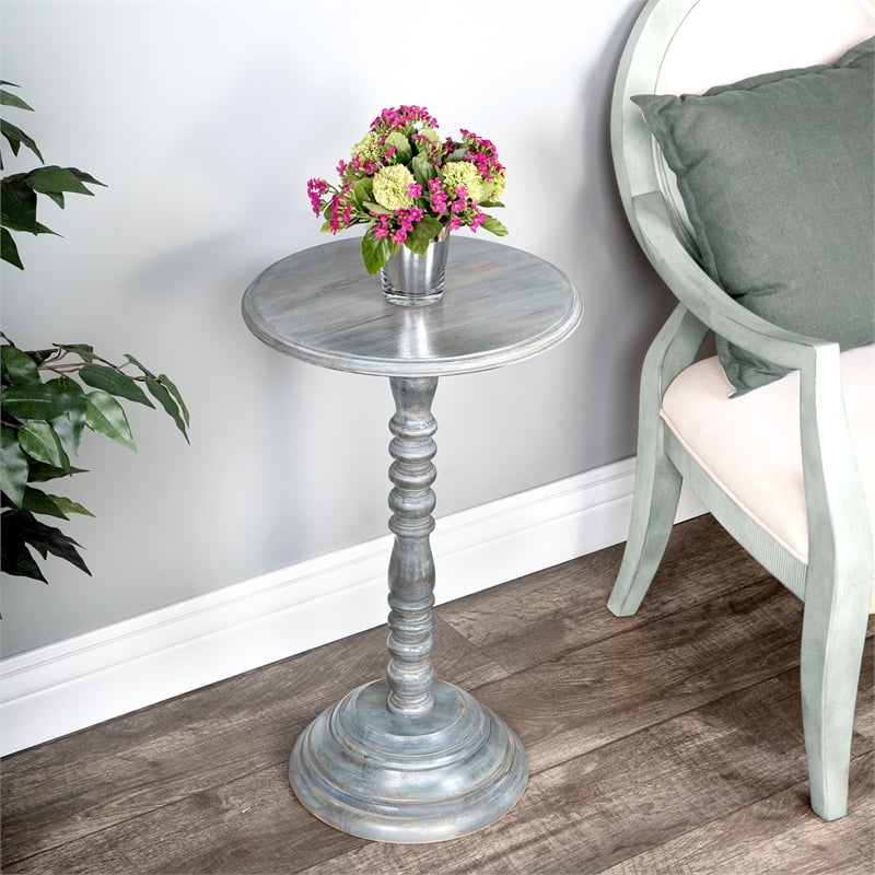 Home Square Round Pedestal Wood Accent Table in Gray - Set of 2