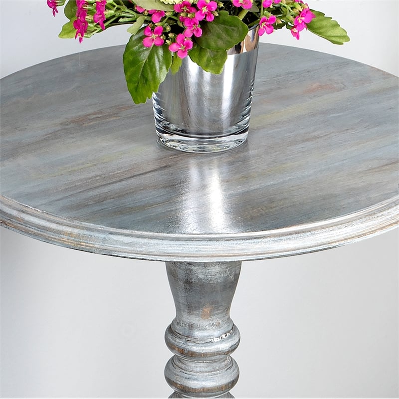 Home Square Round Pedestal Wood Accent Table in Gray - Set of 2