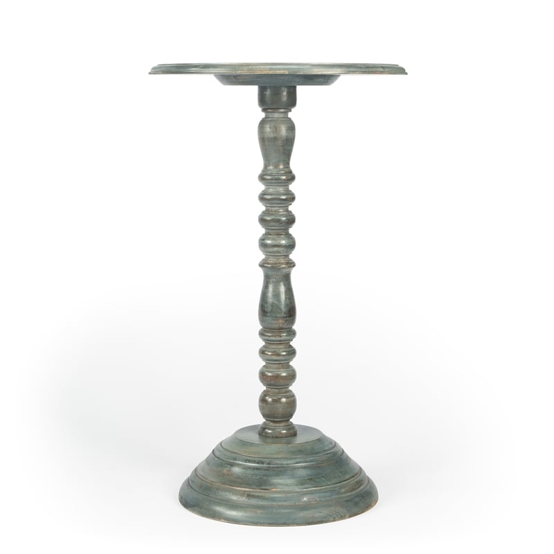 Home Square Round Pedestal Wood Accent Table in Gray - Set of 2