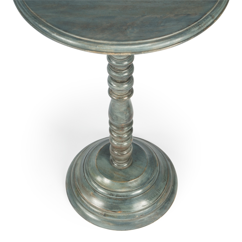 Home Square Round Pedestal Wood Accent Table in Gray - Set of 2