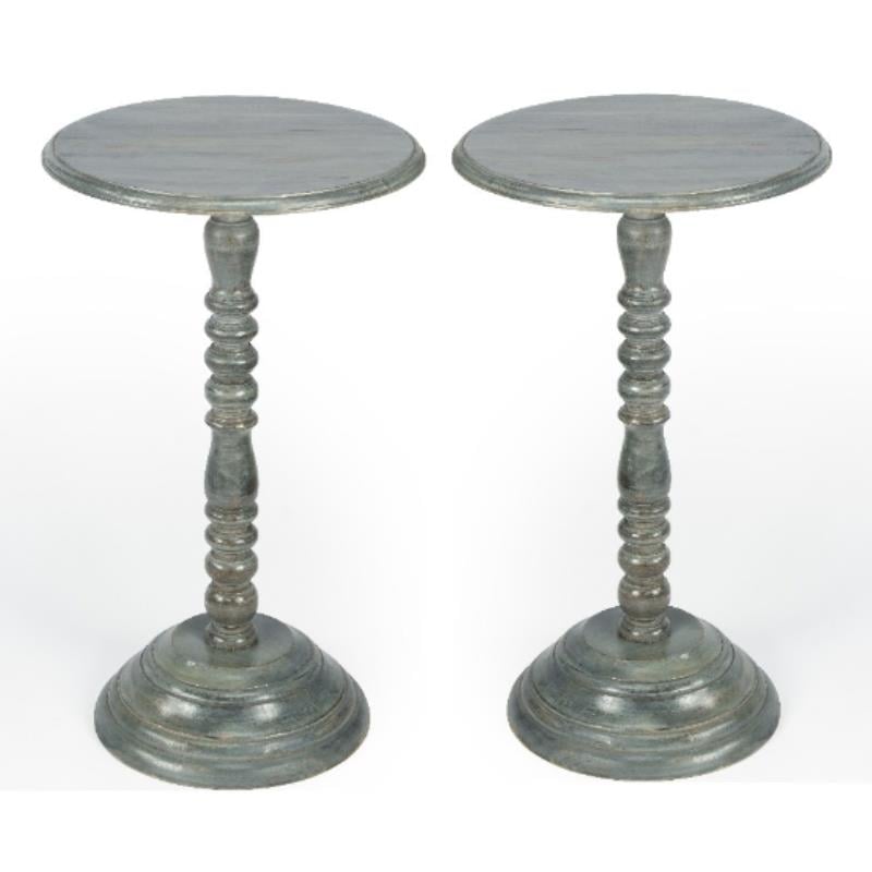 Home Square Round Pedestal Wood Accent Table in Gray - Set of 2
