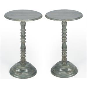 Home Square Round Pedestal Wood Accent Table in Gray - Set of 2