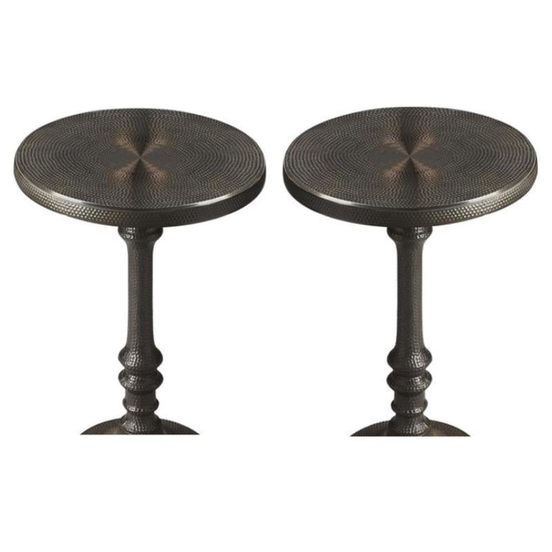Home Square Metalworks Pedestal Accent Table in Bronze - Set of 2