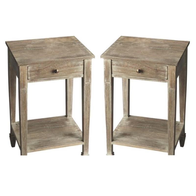 Home Square Transitional Rectangular Wood Side Table in Brass - Set of 2