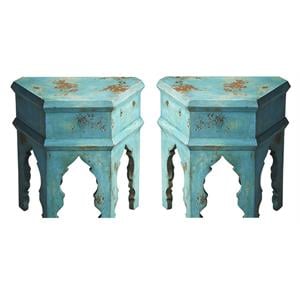 Home Square Solid Wood Bunching Table in Blue Finish - Set of 2