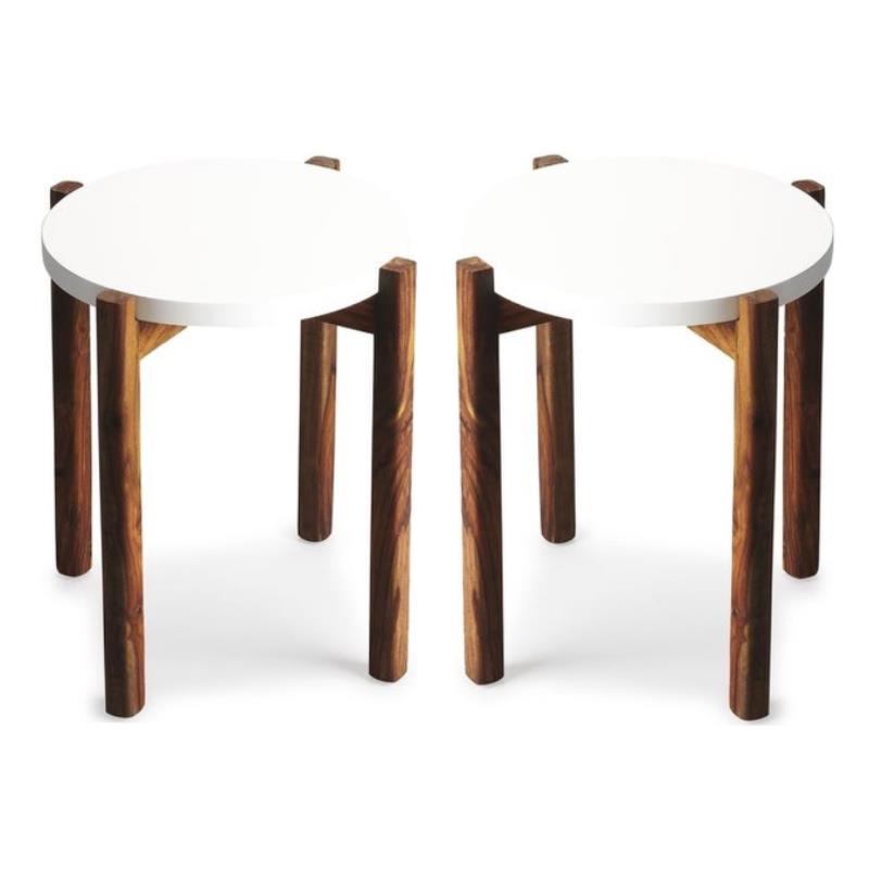 Home Square Contemporary Solid Wood Side Table in White and Brown - Set of 2