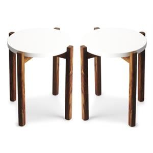 Home Square Contemporary Solid Wood Side Table in White and Brown - Set of 2