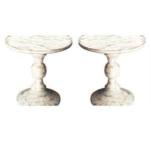 Home Square Solid Wood Pedestal Table in Distressed Artifacts - Set of 2