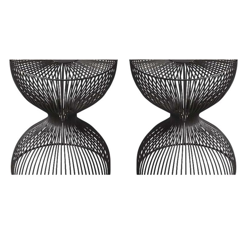 Home Square Modern Iron Cage Bunching Table in Black - Set of 2