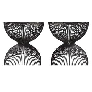 Home Square Modern Iron Cage Bunching Table in Black - Set of 2
