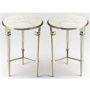 Home Square Modern Marble End Table in Silver Finish - Set of 2