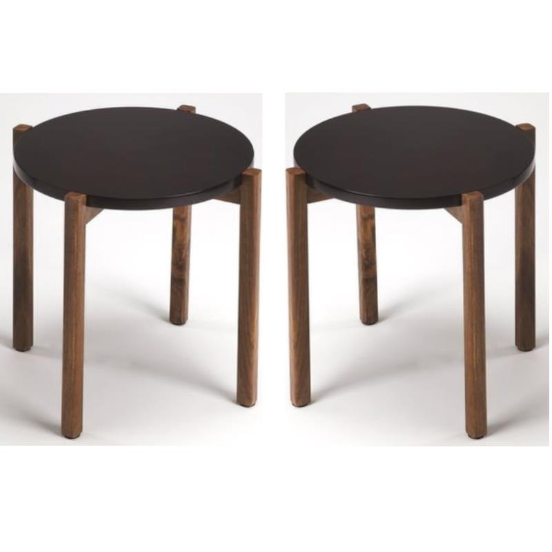 Home Square Modern End Table in Black Top and Brown - Set of 2